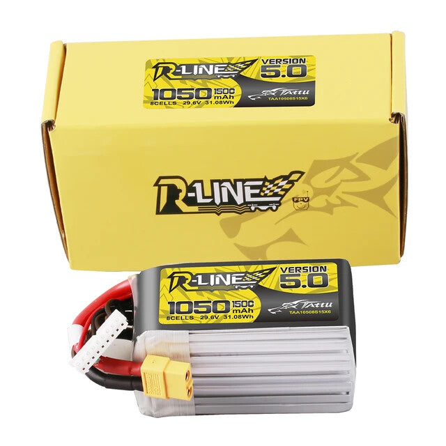 2x Tattu R-Line Version 5.0 1050mAh 8S 150C 29.6V Lipo Battery Pack With XT60