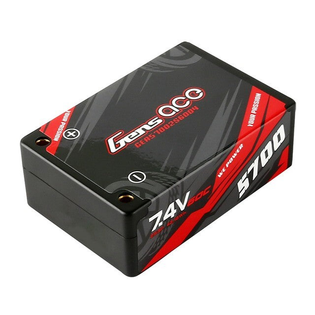 Gens Ace 5700mAh 7.4V 60C 2S HardCase Lipo Battery Pack With 4.0mm Bullet