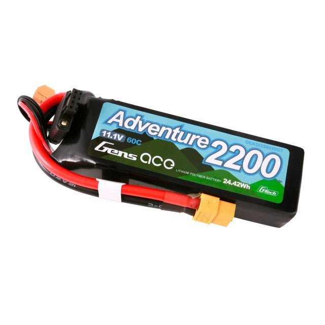 2x Gens Ace 2200mAh 3S 60C 11.1V G-Tech Adventure Lipo Battery Pack w/ XT60 Plug