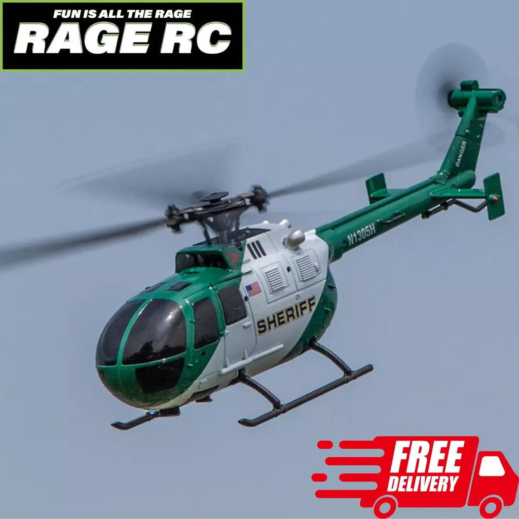 Rage RC Hero-Copter Helicopter RTF 4 Blade Sheriff Stability Ready to Fly + Case