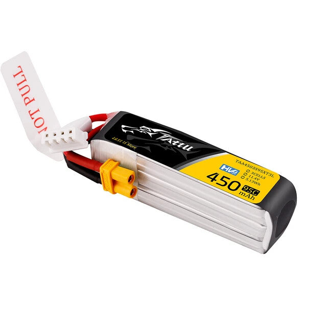 Tattu 450mAh 3s 95C 11.4V HV Lipo Drone Battery Pack With XT30 Plug - Long Pack