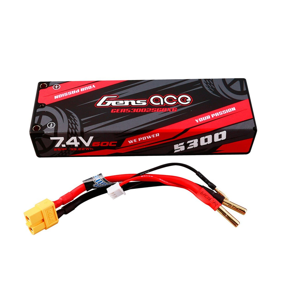 Gens Ace 5300mAh 7.4V 60C 2S HardCase Lipo Battery Pack With XT60 Plug : Slash