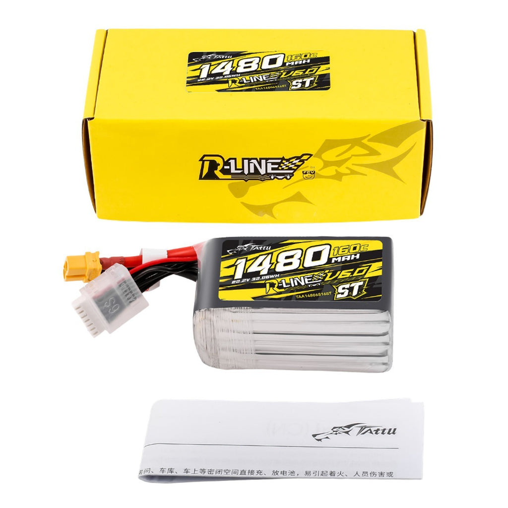Tattu R-Line Version 6.0 1480mAh 160C 6S 22.2V ST Lipo Battery Pack with XT60