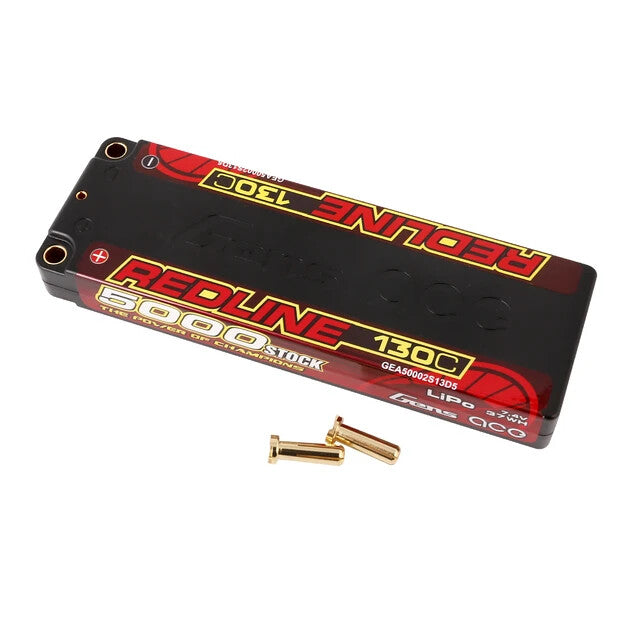 Gens ace 5000mAh 2S 7.4V 130C HardCase Redline Series Lipo Battery with 5.0m
