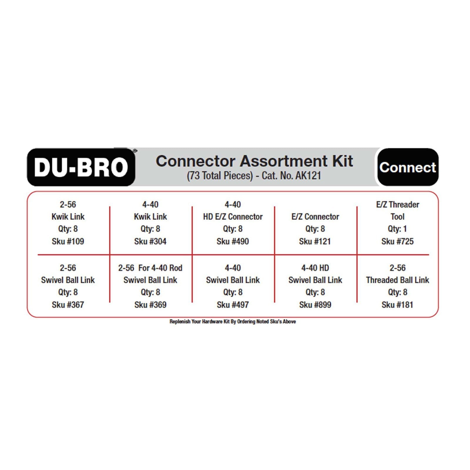 Dubro RC Remote Control Airplane Connectors Assortment Kit (73 pcs set) DUBAK121