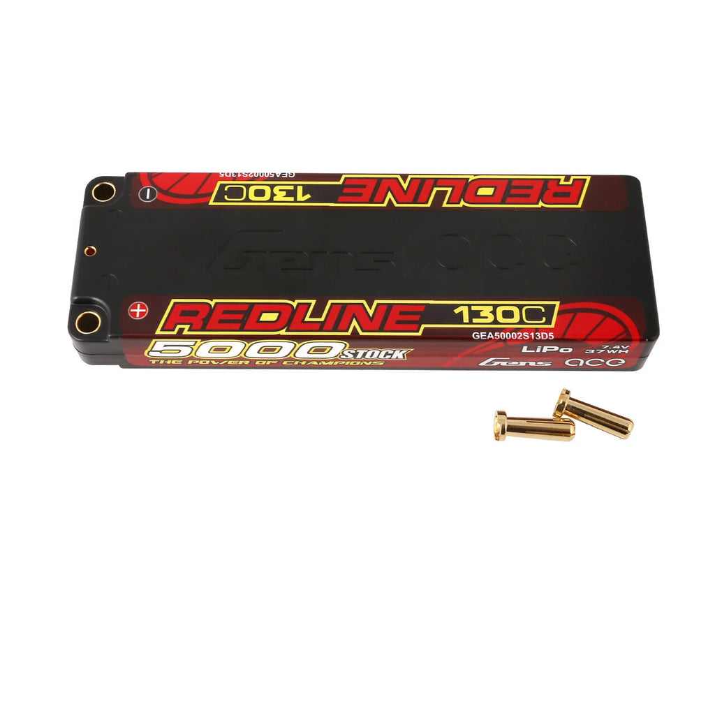 Gens ace 5000mAh 2S 7.4V 130C HardCase Redline Series Lipo Battery with 5.0m