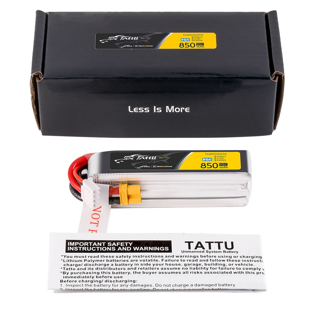 Tattu 850mAh 3S 95C 11.4V HV Lipo RC Drone Battery Long Pack with XT30 Plug
