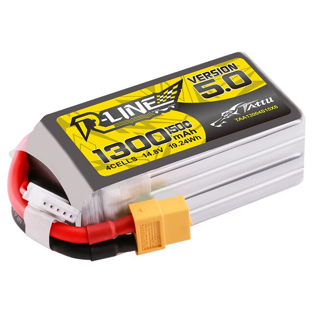 4x Tattu R-Line Version 5.0 1300mAh 4S 14.8V 150C Lipo Battery Pack w/ XT60 Plug