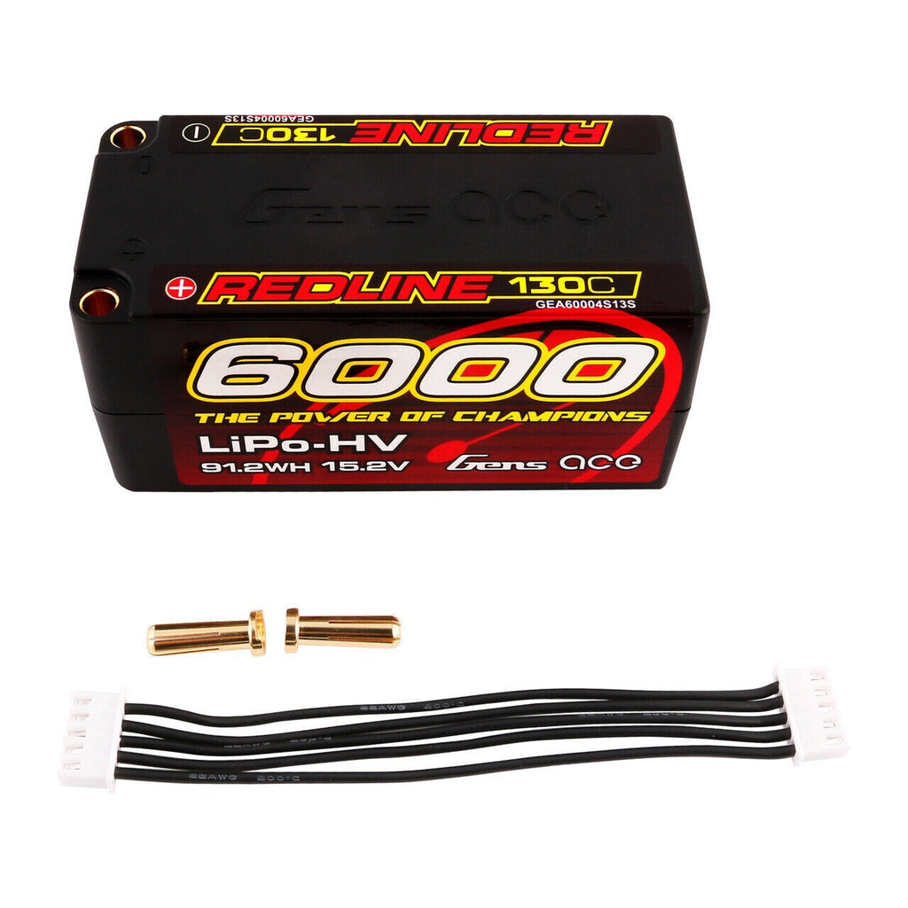 Gens Ace 15.2V 6000mAh 130C 4S Lipo Battery HardCase HV For 1/8 RC Racing Series