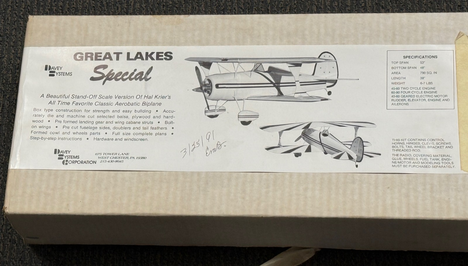 Davey Systems Great Lakes Special Balsa Wood RC Remote Control Airplane Kit
