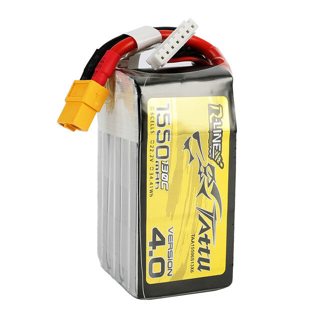 2x Tattu R-Line Version 4.0 1550mAh 22.2V 130C 6S Lipo Battery Pack W/ XT60 Plug