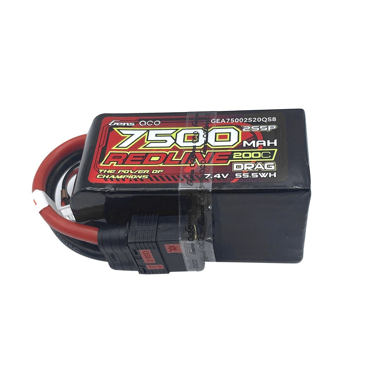 Gens Ace Lipo Redline Drag Race 7500mAh 7.4V 2S 200C With QS8 Plug Battery