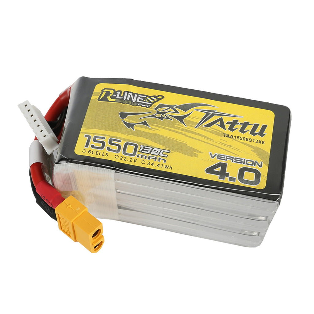 2x Tattu R-Line Version 4.0 1550mAh 22.2V 130C 6S Lipo Battery Pack W/ XT60 Plug