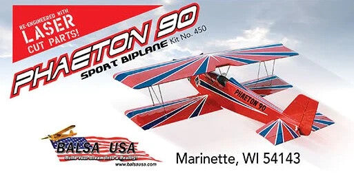 Balsa USA Phaeton 90 RC Remote Control Balsa Wood Airplane Kit #450
