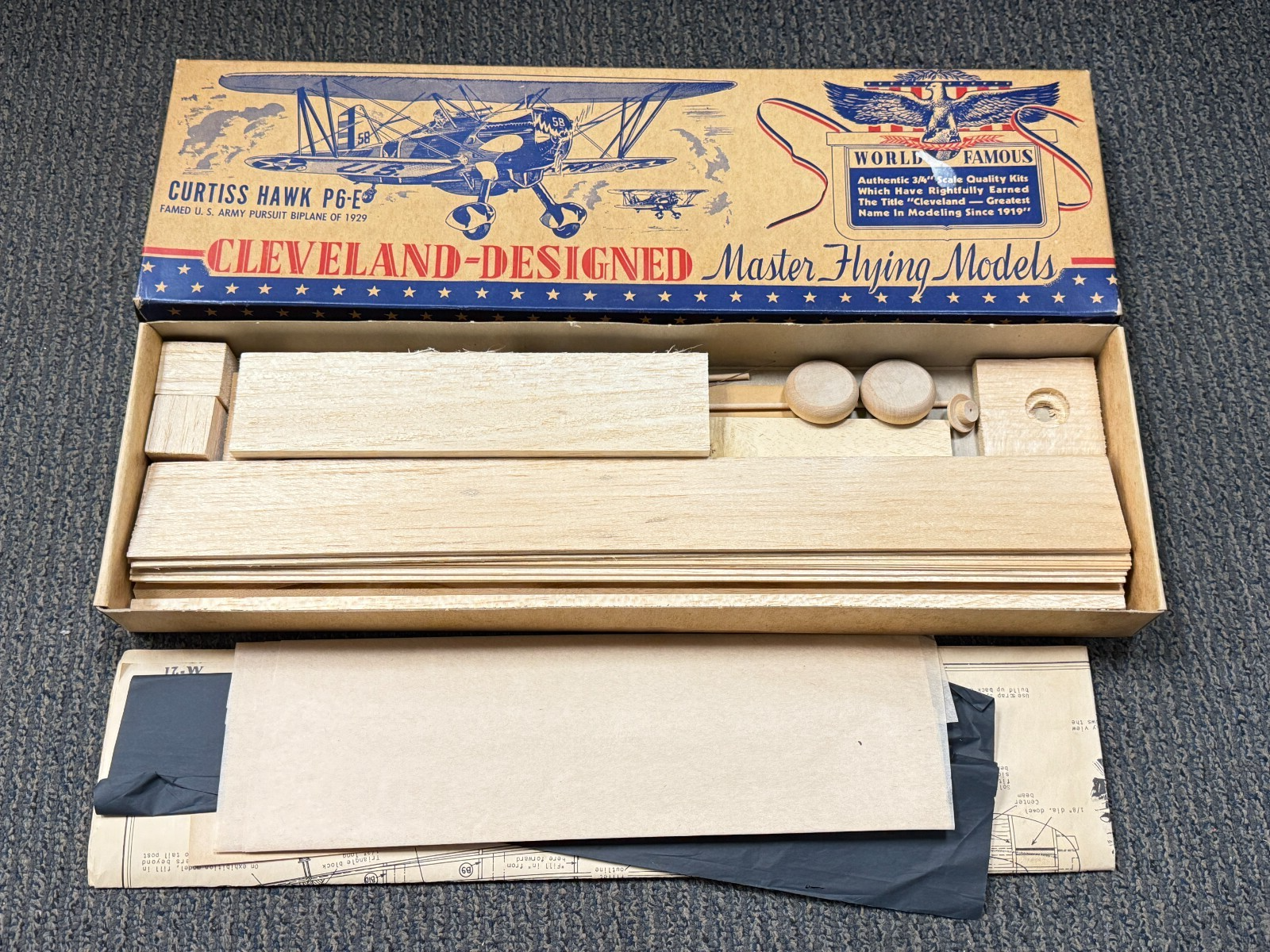 New in Box Vintage Cleveland Curtiss Hawk P6-E P6E Balsa Wood Model Airplane Kit