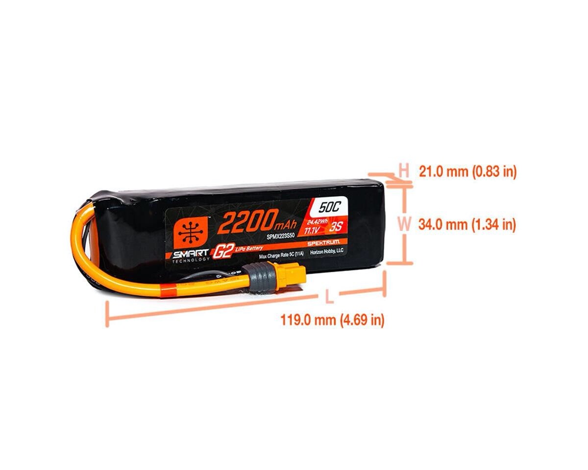 Spektrum RC 3S Smart G2 LiPo 50C Battery Pack 11.1V 2200mAh w/ IC3 Connector