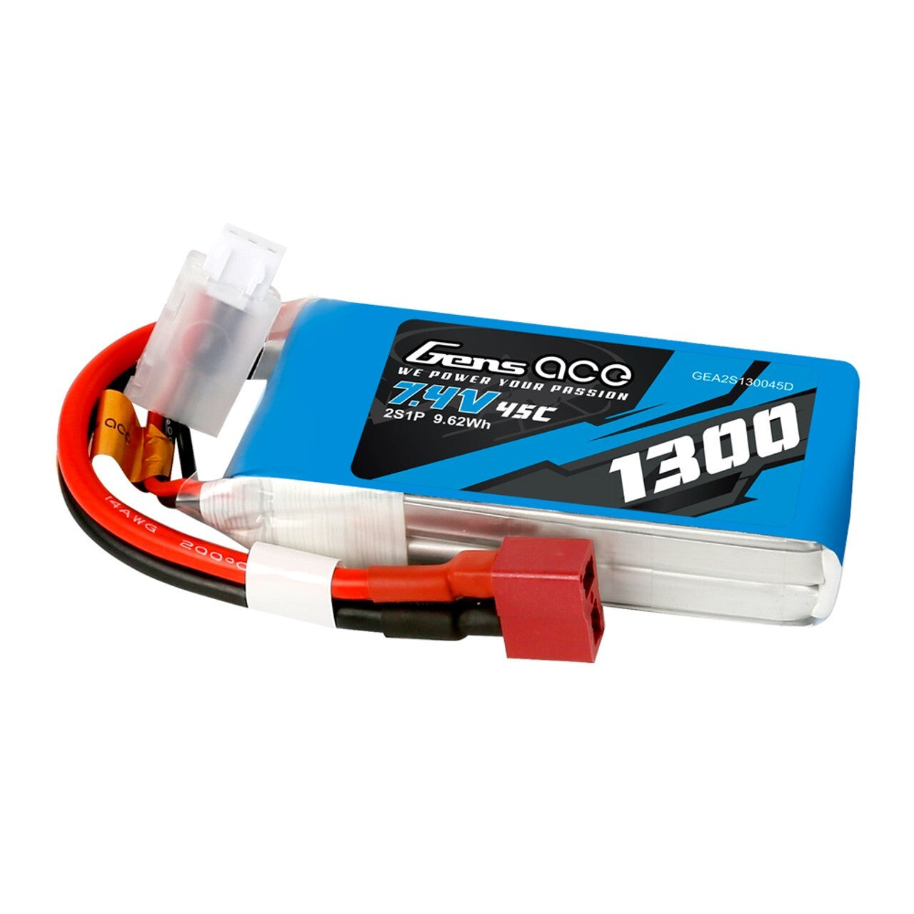 Gens Ace 1300mAh 2S 7.4V 45C RC Airplane Lipo Battery Pack W/ Deans T Ultra Plug