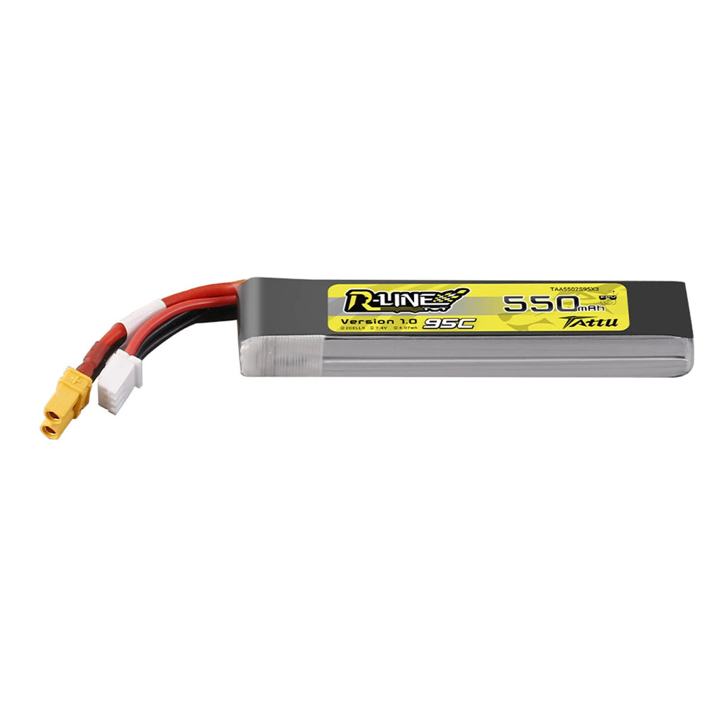 Tattu 550mAh 2S 7.4V R-Line Lipo RC Drone Battery Long Pack with XT30 Plug