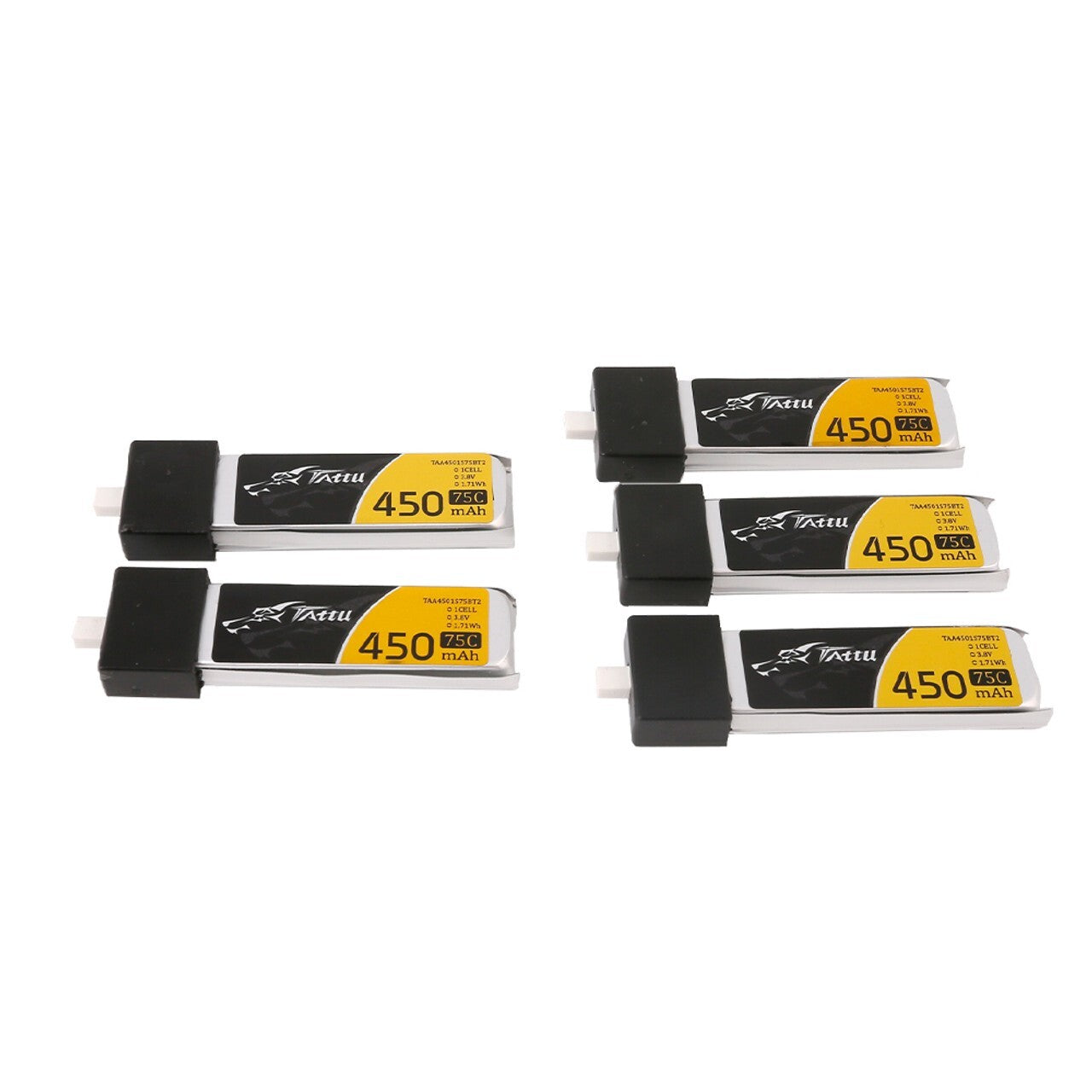 Tattu 450mAh 3.8V High Voltage 75C 1S Lipo Battery Pack With BT 2.0 Plug 5pcs