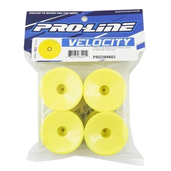 ProLine 1/10 Velocity F/R 2.2" 12mm Truck Wheels (4) Yellow Losi 22X-T & T6.4