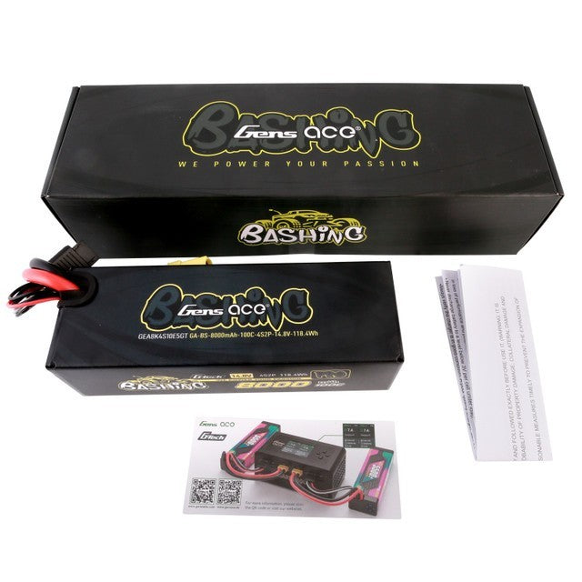 2x Gens Ace 4S 8000mah 100C 14.8v Bashing Pro G-tech Lipo Battery Pack EC5 Plug