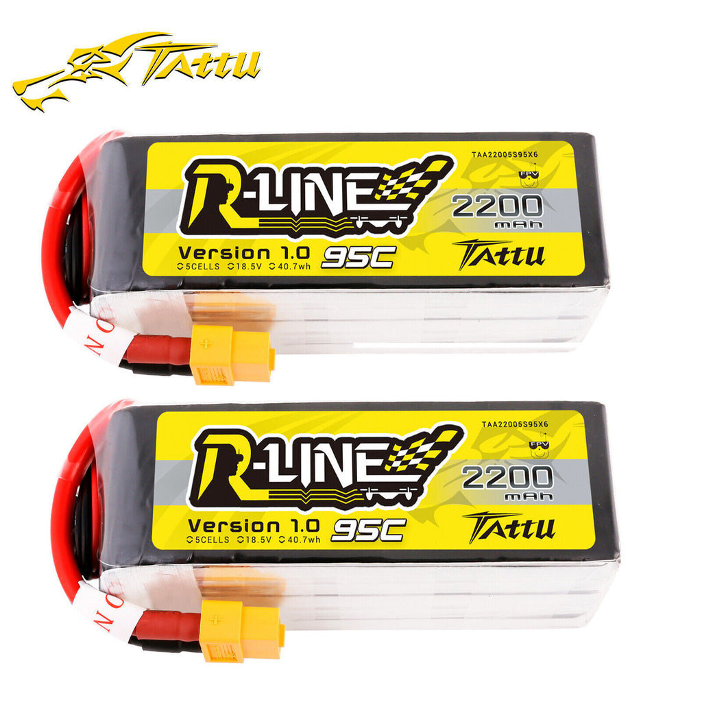 2X Tattu R-Line 2200mAh 95C 18.5V 5S Lipo Battery XT60 For FPV Drone Racing