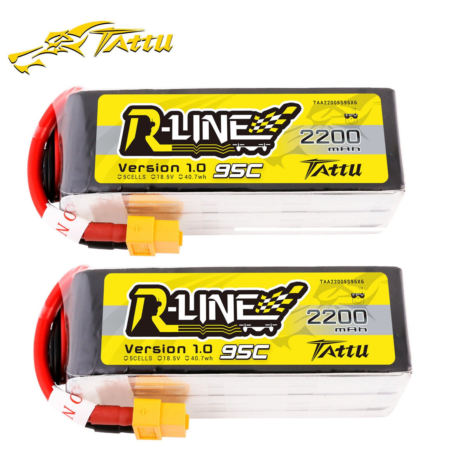 2X Tattu R-Line 2200mAh 95C 18.5V 5S Lipo Battery XT60 For FPV Drone Racing
