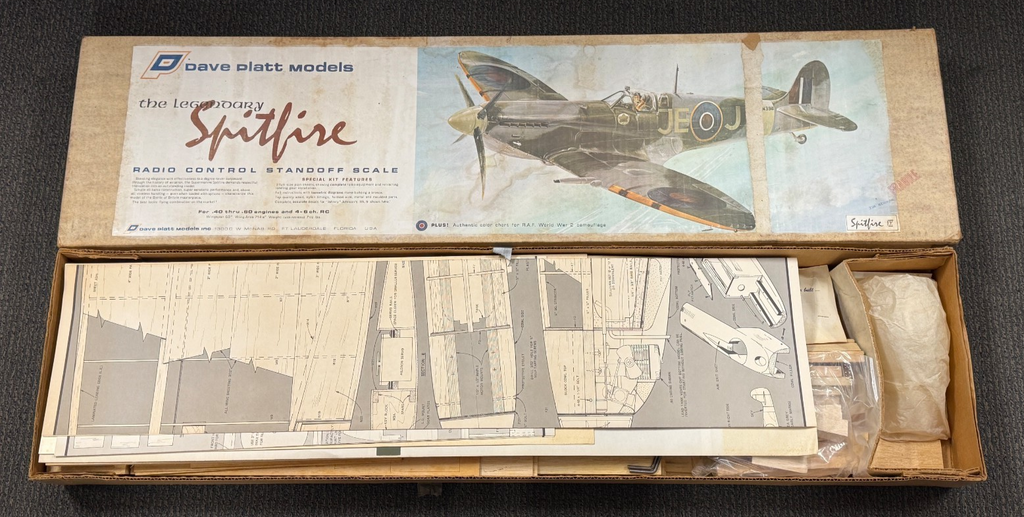 New Dave Platt Models RC Remote Control .60 60 Size Spitfire Balsa Wood Kit