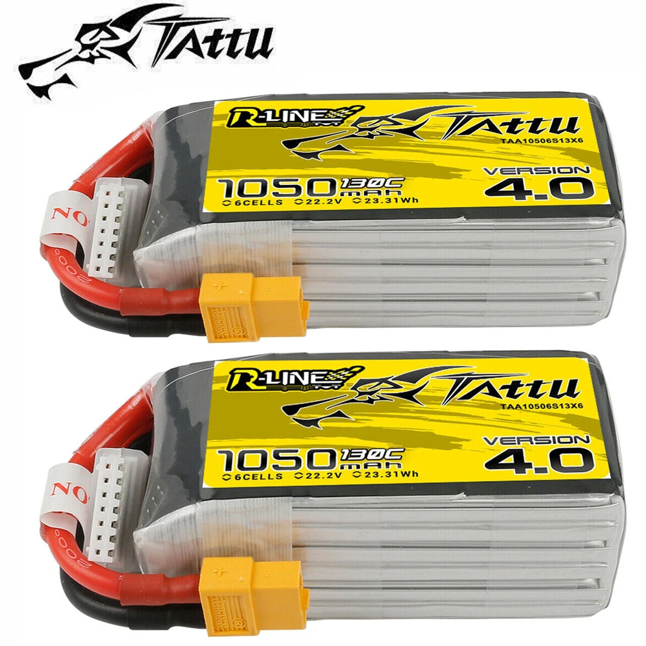 2x Tattu R-Line 4.0 22.2v 6s 1050 mAh 130c High Performance Lipo Battery XT60