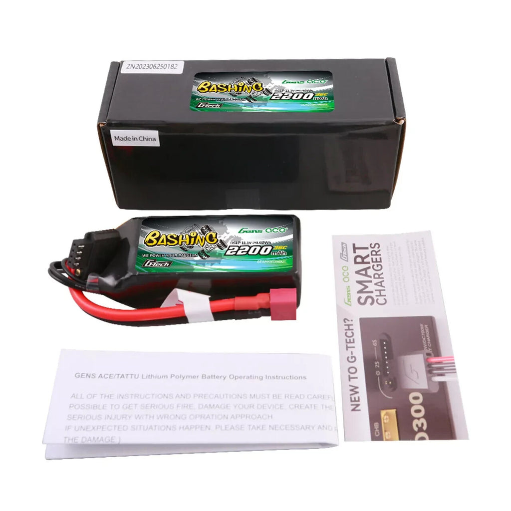 GensAce Bashing 2200mAh 11.1V 35C G-Tech 3S Lipo Battery Deans For RC Crawler