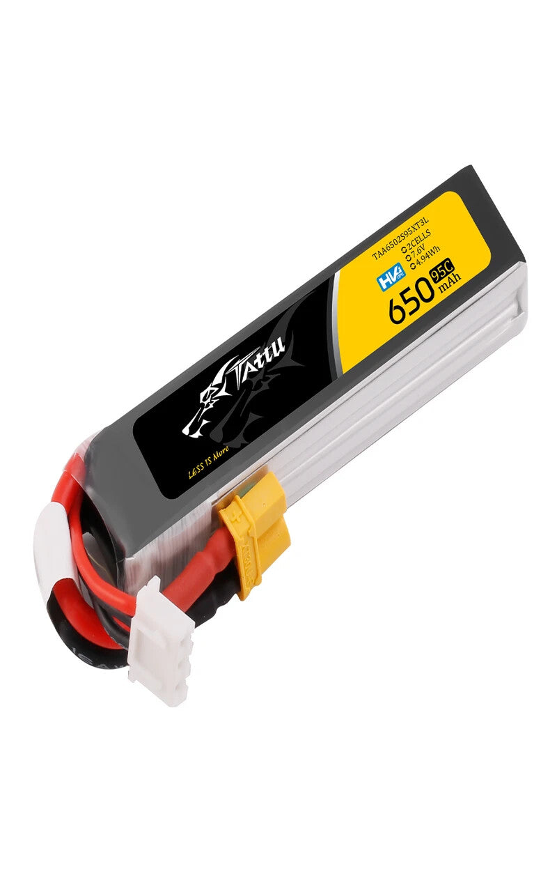 Tattu 650mAh 2S 95C 7.6V HV Lipo RC Airplane Battery Long Pack With XT30 Plug