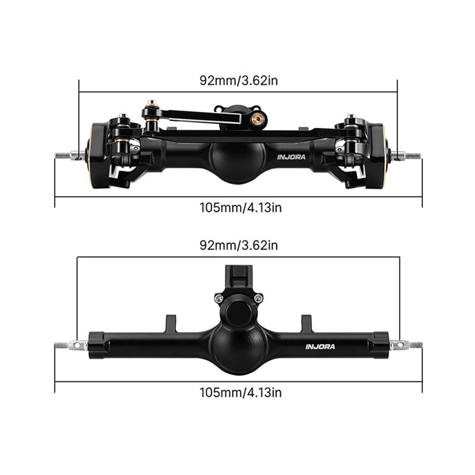 INJORA 4M-104BKFR +5mm Diamond Portal Axles Lay Down Servo TRX-4M Black