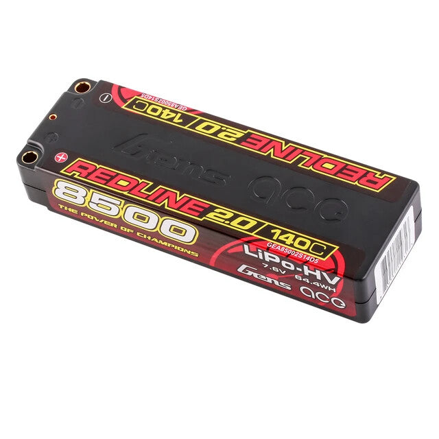 2x Gens Ace 8500mAh 2S 7.6V 140C HardCase Redline 2.0 Lipo Battery 5mm Bullet