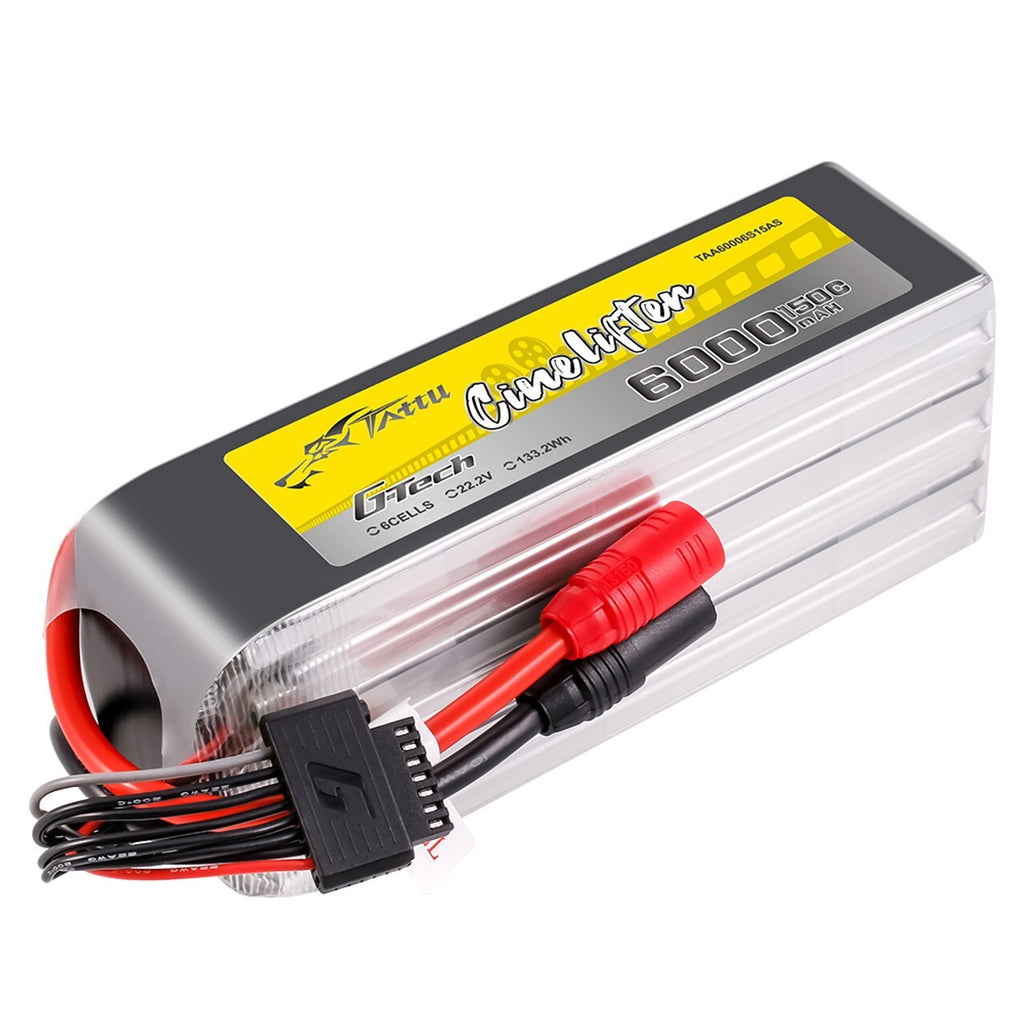 Tattu GTech 6000mAh 6S 22.2v 150C Lipo Battery Pack w/ AS150 Plug Cinelifter X8