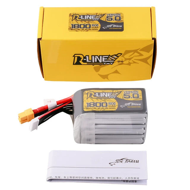 2x Tattu R-Line Version 5.0 1800mAh 6S 150C 22.2V Lipo Battery Pack : XT60 Plug
