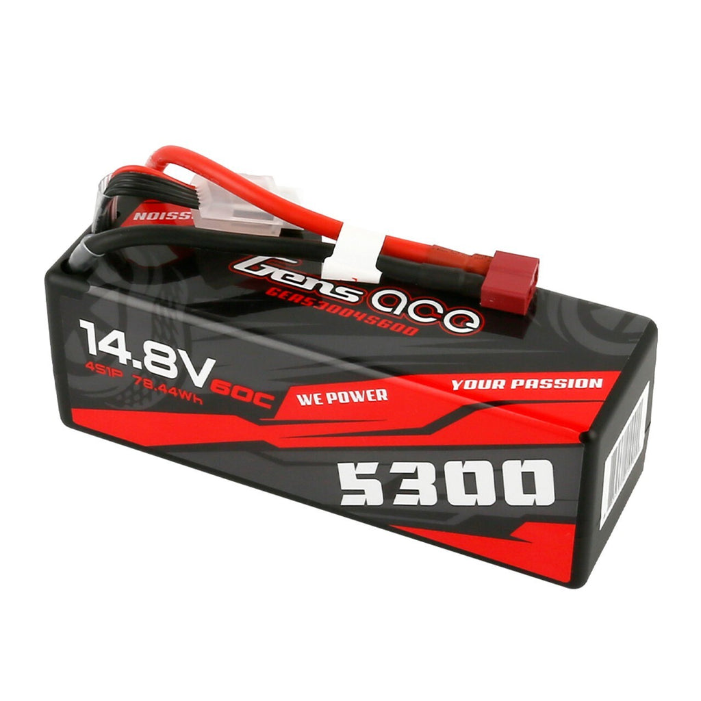 Gens ace 5300mAh 4S 60C 14.8V HardCase Lipo RC Car Battery with Deans T Plug