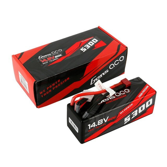 Gens ace 5300mAh 4S 60C 14.8V HardCase Lipo RC Car Battery with Deans T Plug