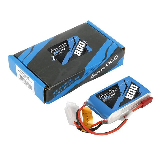 Gens Ace 7.4V 800mAh 2S 45C RC Remote Control Airplane Lipo Battery JST Plug