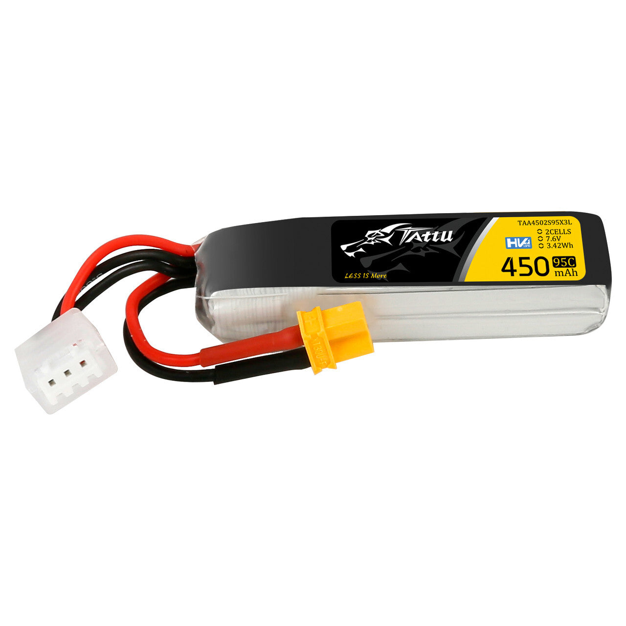 4x Tattu 450mAh 7.6V High Voltage 95C 2S Lipo Battery Pack XT30 Plug Long Pack