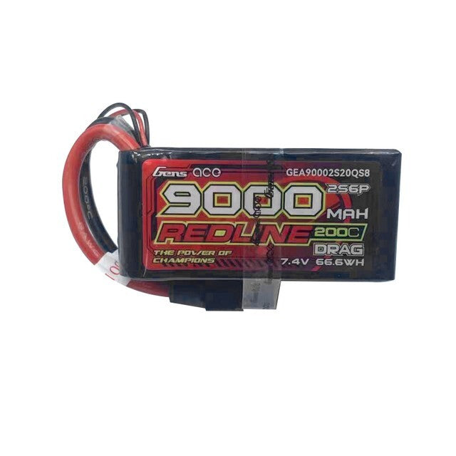 2x Gens Ace Redline 9000mAh 7.4V 200C 2S RC Lipo Battery QS8 For Traxxas Drag