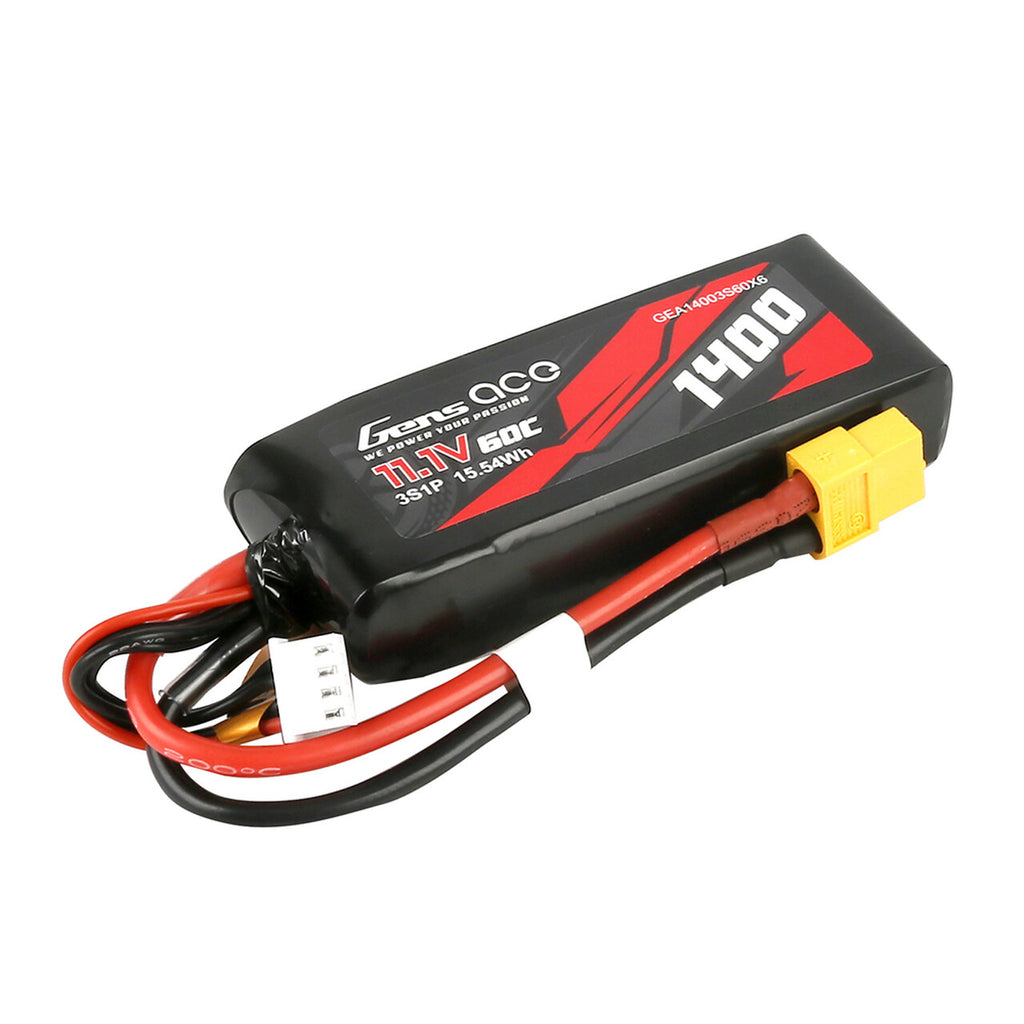 2x Gens Ace 1400mAh 11.1V 60C 3S Lipo Battery Pack With XT60 Plug : 1/16 Traxxas