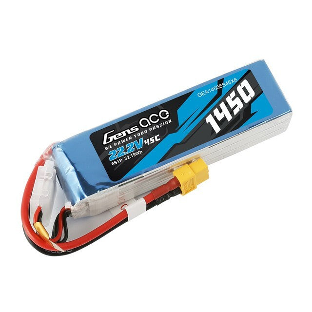 Gens Ace 6S LiPo RC Helicopter Battery 45C 22.2V 1450mAh GEA14506S45X6