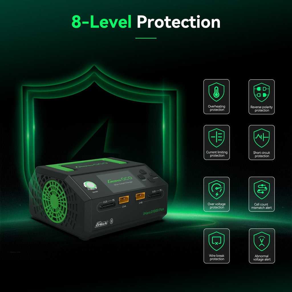 Gens Ace iMars D1000 Plus Smart RC Battery Charger Dual Channel AC 1000W  G-Tech