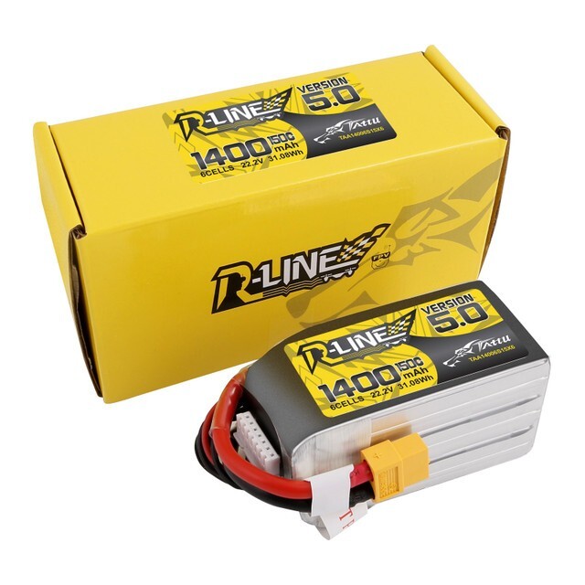 2x Tattu R-Line Version 5.0 1400mAh 6S 150C 22.2V Lipo Battery Pack XT60 Plug