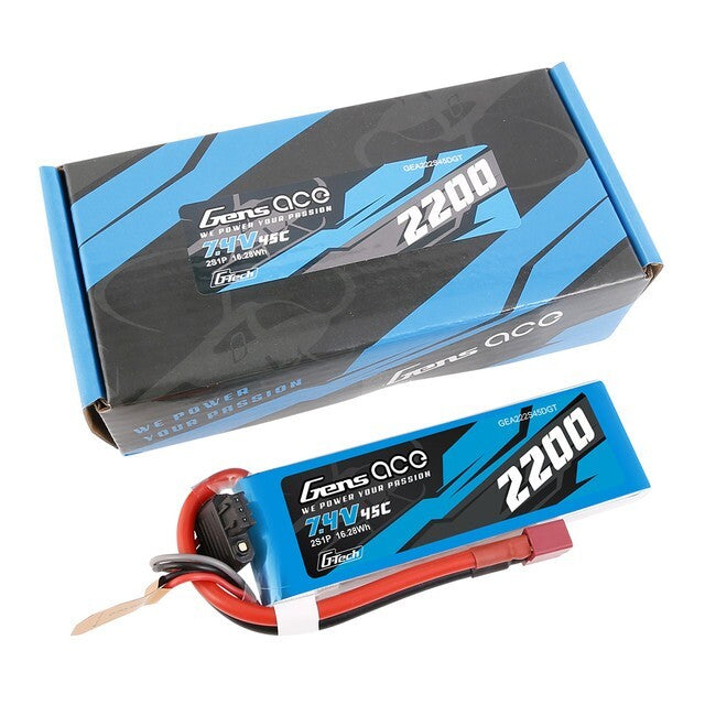 Gens Ace 2200mAh 2S 45C 7.4V G-Tech GTech Lipo Battery Pack With Deans T Plug