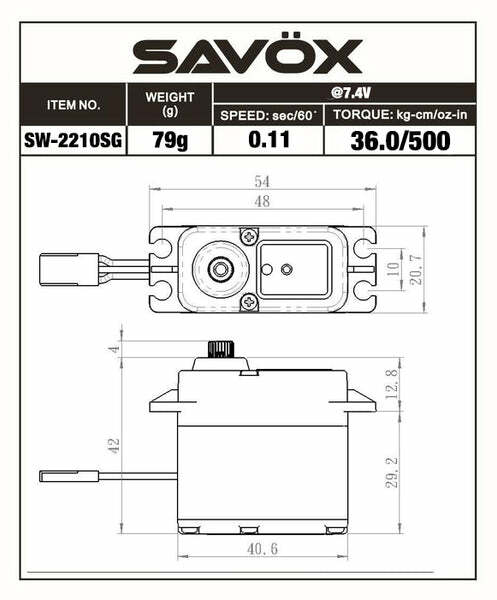 Savox SAVSW2210SG-BE SW2210 Waterproof High Voltage Brushless Digital RC Servo