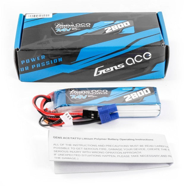 Gens Ace 2800mAh 2S 7.4V RX Receiver Lipo Battery Pack with EC3 & JR Plug