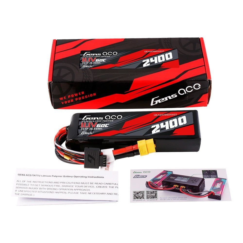 Gens Ace 2400mAh 3S 60C 11.1 V GTech Lipo Battery Pack w/ XT60 Plug Mini Kraton