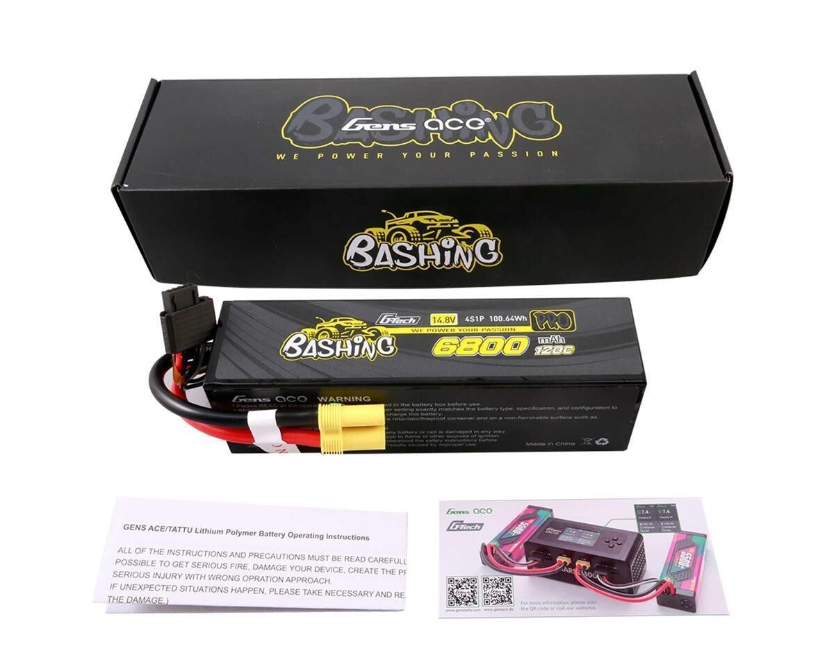 2x Gens Ace 6800mAh G-Tech 4S Bashing Series Hardcase LiPo Battery 120C 14.8V