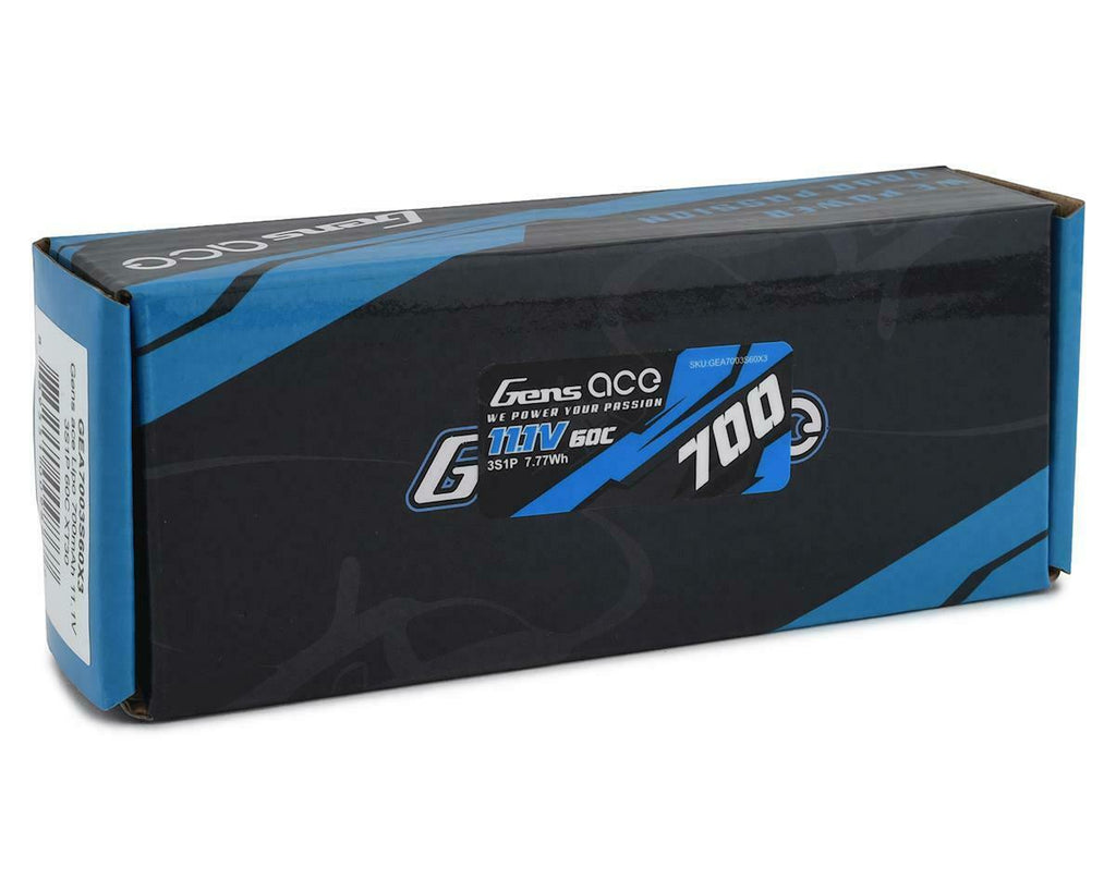 4x Gens Ace 3S 11.1v 700mAh 60C - 120C Lipo RC Battery Pack With XT30 Plug